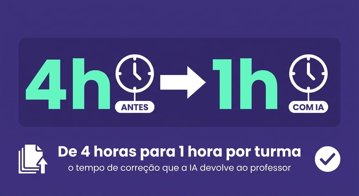 Card mostrando redução de 4h para 1h na correção de provas com IA Gamefik