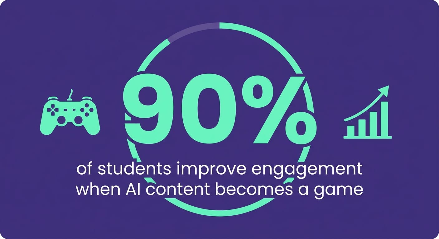 Data card showing 90% average improvement in student engagement with Gamefik gamification