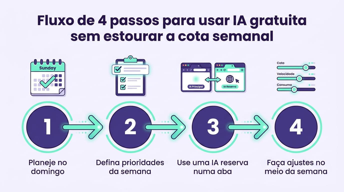 Infográfico com 4 passos para combinar ferramentas de inteligência artificial para professores gratuito sem bater no limite