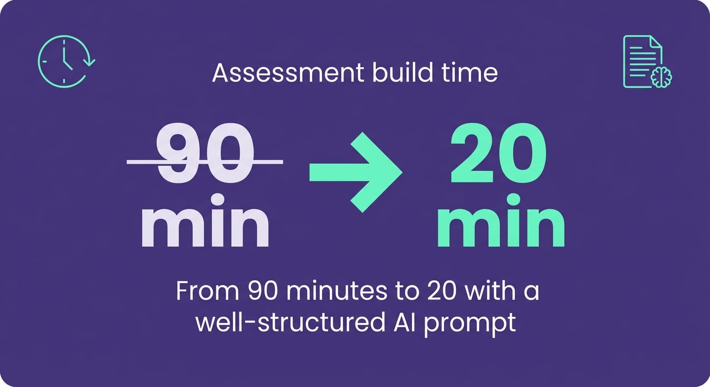 Card showing time reduction in creating school assessments with AI using the Gamefik approach