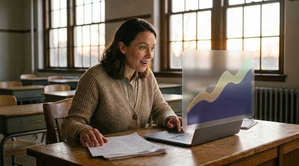 Professora percebe padrão nos dados de progresso do aluno ao personalizar o ensino com IA no notebook
